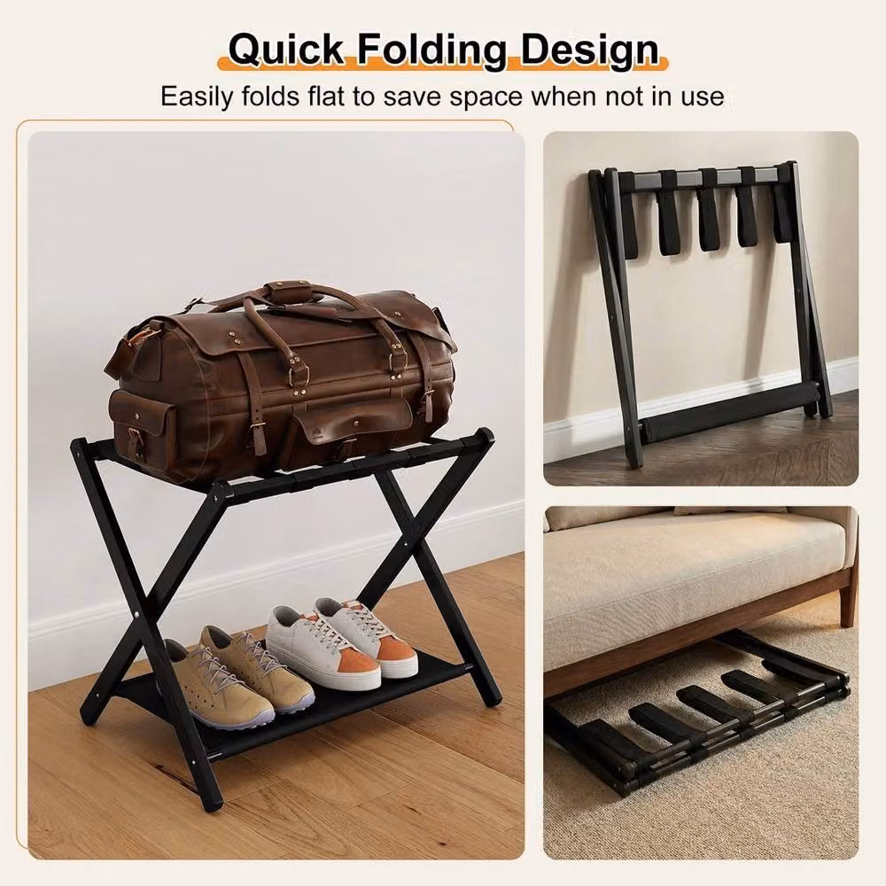 VOGREX Set of 2 Black Bamboo Folding Luggage Racks – 4