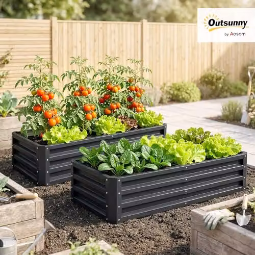 Outsunny Set of 2 Grey Galvanised Steel Raised Garden Beds, W/D/H: 120 x 60 x 30.5 cm – 2