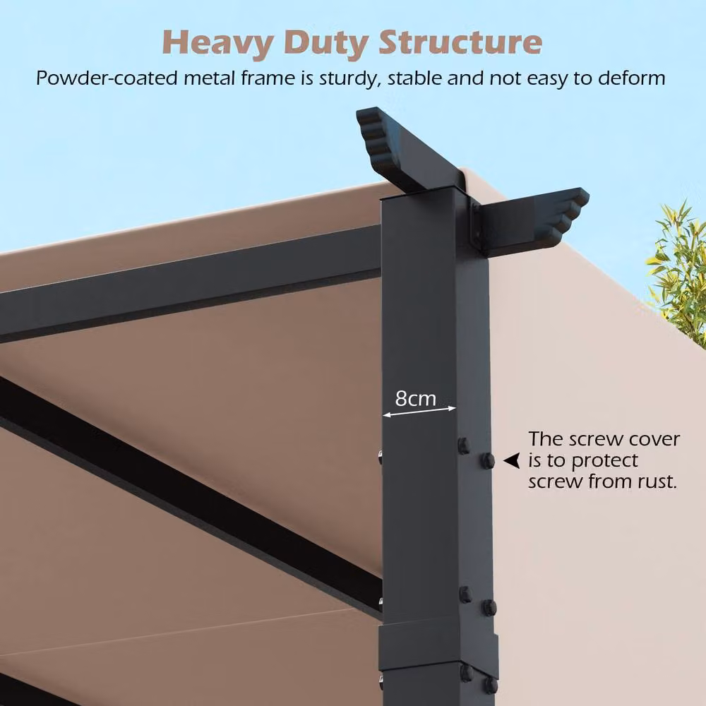 Costway Flat Top Outdoor Pergola with Retractable Canopy in Beige, W/D: 305 x 305 cm, H: 215 cm – 7