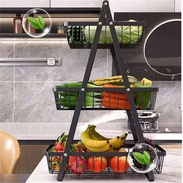 Pawnora 3 Tier Metal Fruit Storage Basket in Black – 1