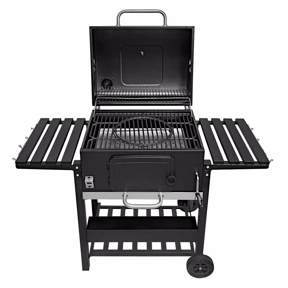 Monstershop XL Offset Charcoal BBQ Smoker Grill in Black with Cast Iron Details and Thermometer, W/D/H: 120 x 67 x 132 cm – 2