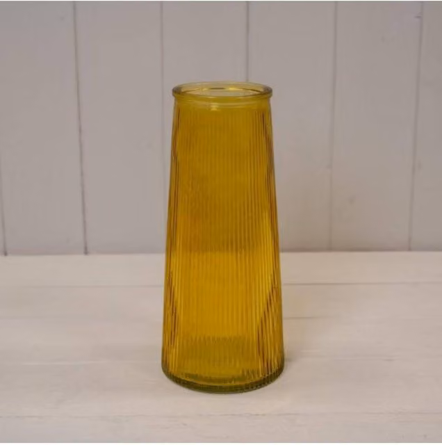 KDMD Modern Yellow Tall Ribbed Glass Tabletop Vase