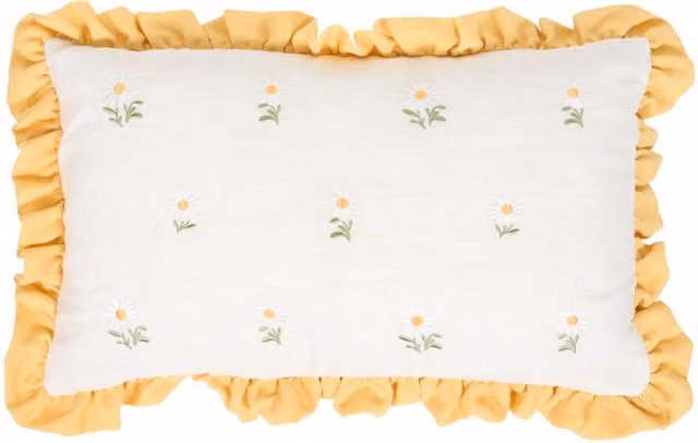 Divante Striped Rectangular Daisy Frill Cushion in Yellow and White