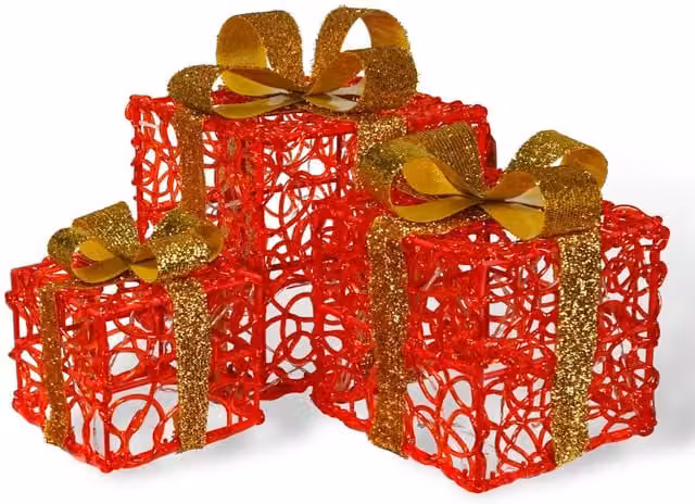 Pegdev Set of 3 Red LED Christmas Light Up Boxes, Battery Operated with Timer and 8 Light Patterns, 60 LEDs