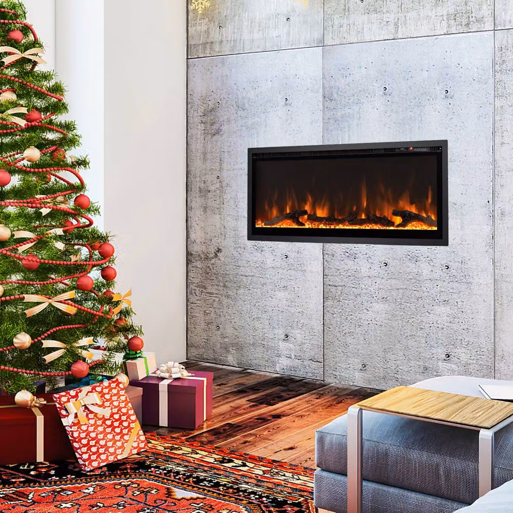 Gymax 42 Inch Electric Linear Fireplace Insert with Remote Control in Black – 3