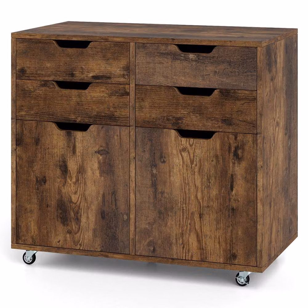 Costway 4 Drawer Mobile Storage Cabinet Chest with Universal Wheels in Brown – 7