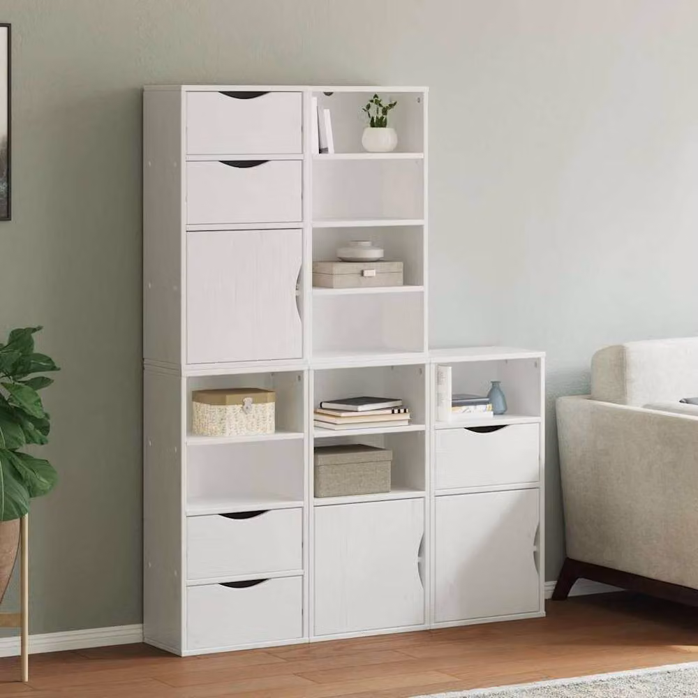 Berkfield Home ODDA Side Cabinets, 5 Piece Set in White Solid Wood Pine, W: 40 cm, D: 24 cm, H: 79 cm – 2