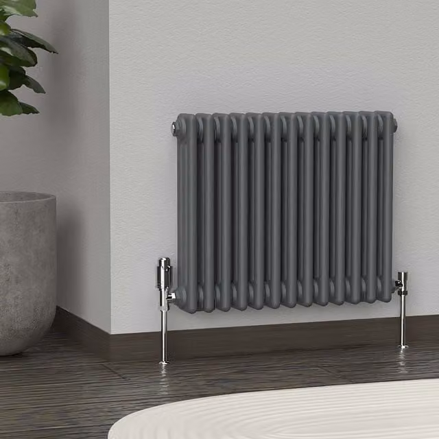 Lux Heat Anthracite Grey Horizontal 3 Column Steel Radiator, H: 60.5 cm, W: 50 cm