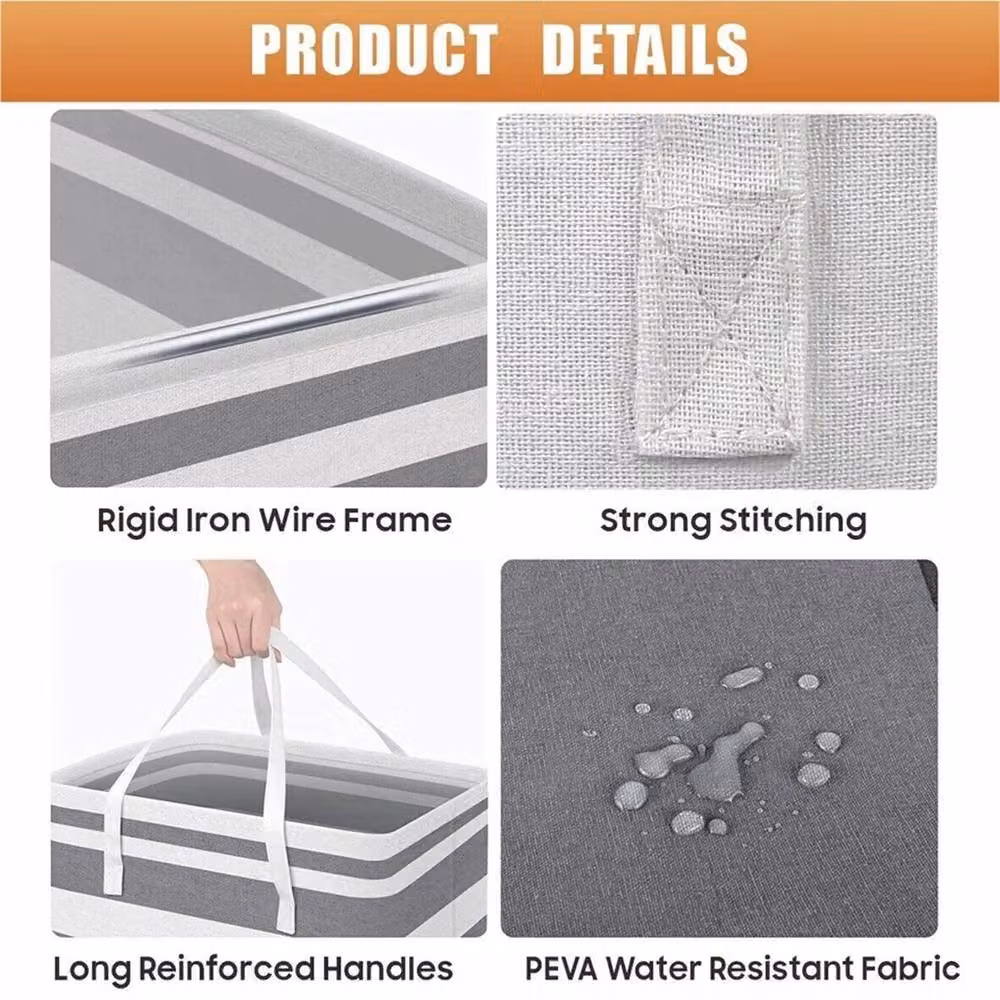 EONLION 2-Piece Collapsible Fabric Laundry Baskets with Handles in Grey, 100 cm – 3