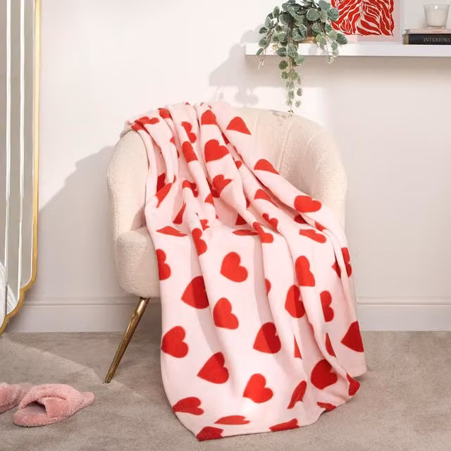 Dreamscene Red and Pink Heart Print Fleece Throw