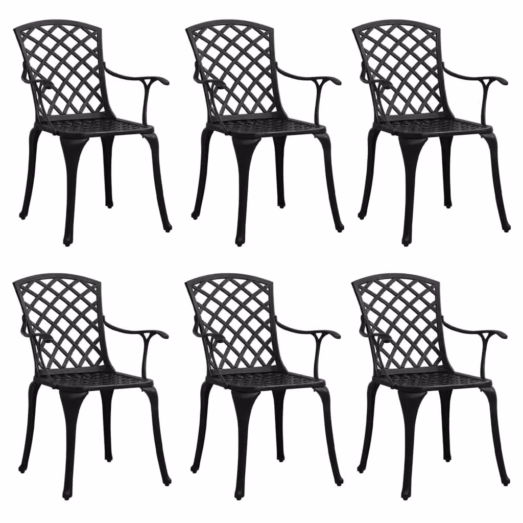 Berkfield Home Set of 6 Matt Black Powder Coated Aluminium Garden Chairs with Armrests – 2