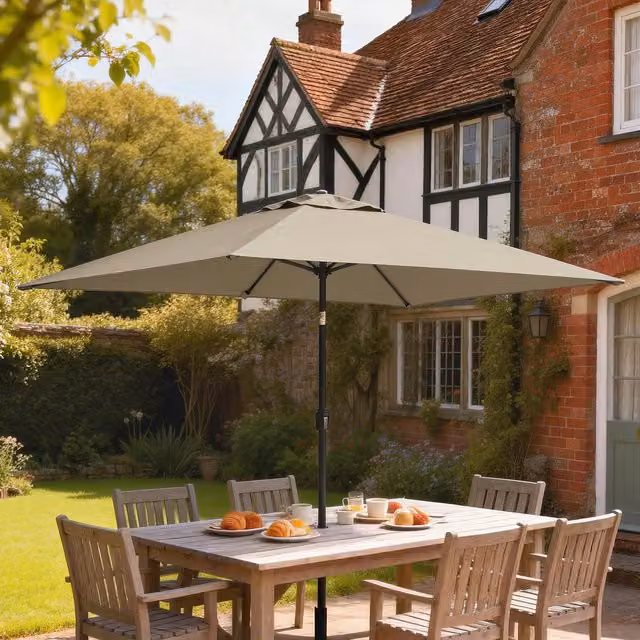 Outsunny Garden Parasol Umbrella with Tilt Function, Khaki, W 300 cm x D 200 cm