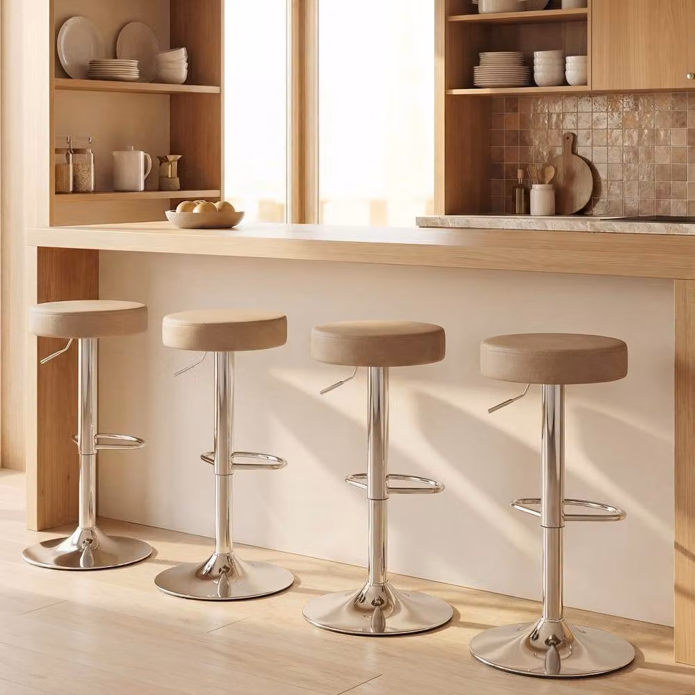 STILVORA Set of 2 Brown and Beige Height Adjustable Swivel Bar Stools with Synthetic Leather Seats and Metal Frame – 4