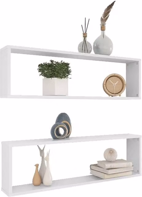 Berkfield Home Wall Cube Shelf, 2 Pack, White, W/D/H: 100 x 15 x 30 cm
