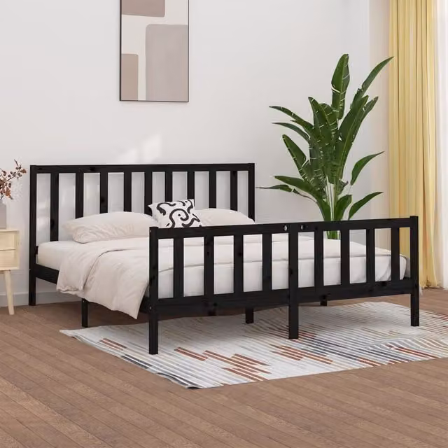 Berkfield Home Black Solid Wood Rustic Pine Bed Frame 200 x 200 cm – 1