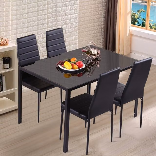 Livingandhome Set of 4 Black PU Leather Armless Dining Chairs with Metal Legs