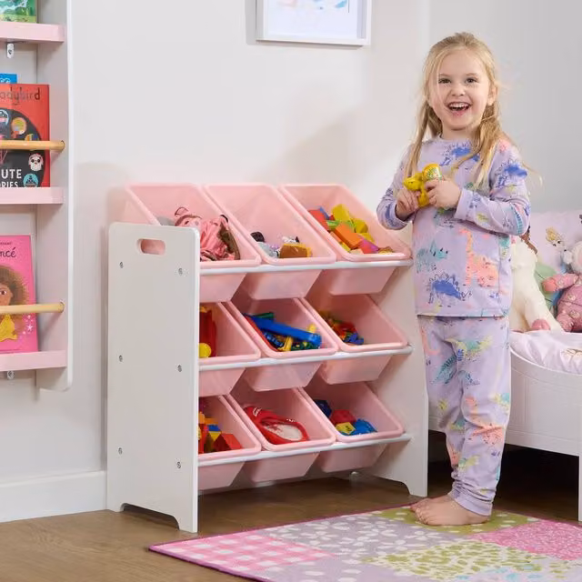Liberty House Toys Kids 9 Bin Storage Unit in White and Pink