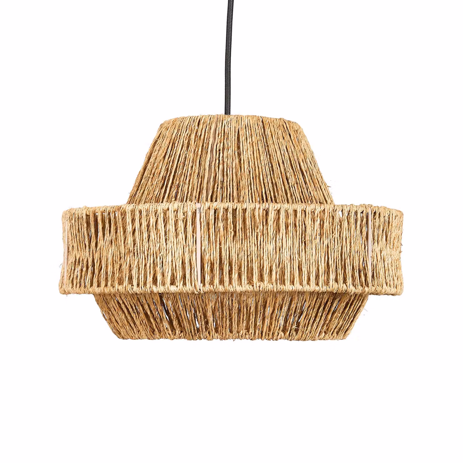 Dibor Layered Boho Pendant Light Shade in Brown and Beige Rattan and Jute Rope, H: 20 cm, D: 33 cm – 2