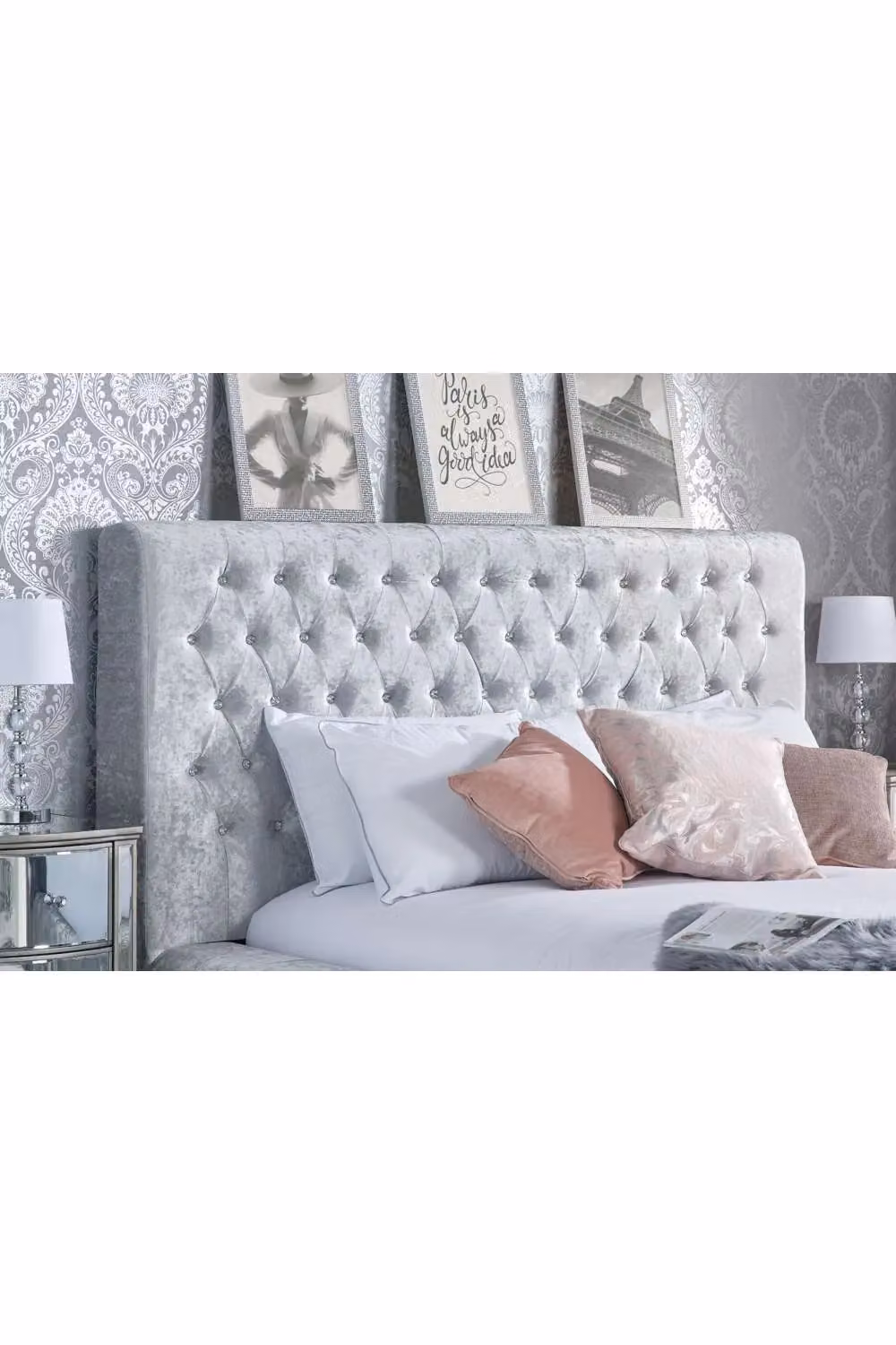 Birlea Grande Upholstered Velvet Bed Frame with Lift Up Base in Grey, W/D/H: 180 x 200 cm – 2