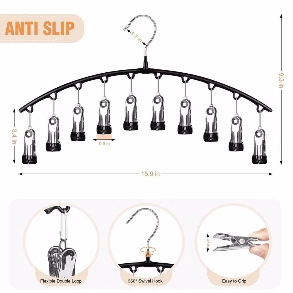 PAWNORA 2-Piece Black Metal Closet Storage Hanger Set with 10 Clips for Space Saving Organisation – 2