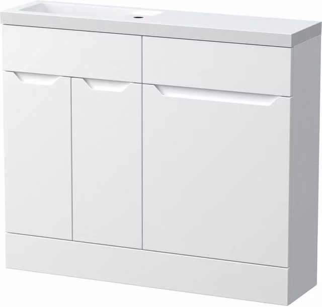 Balterley Teddesley Compact 2 Door Combination Vanity Basin and WC Unit in White, W: 100 cm, H: 85.5 cm