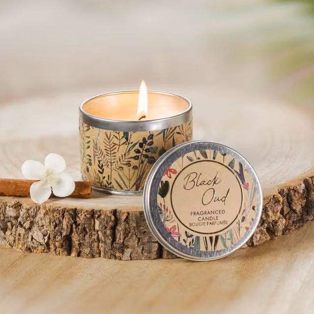 Marco Paul Christmas Floral Scented Metal Candle Tin in Multicolour Beige, Brown and Green