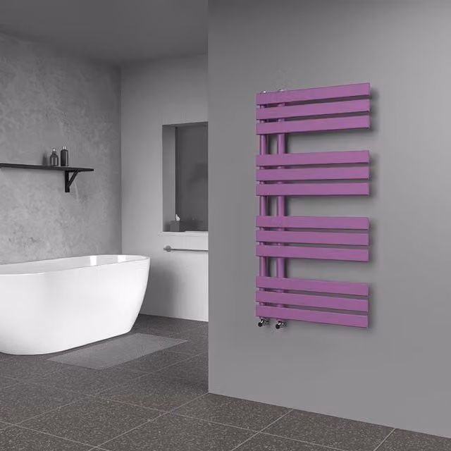 Lux Heat Open Flat Coloured Towel Radiator in Pretty Plum Purple, H 118 cm x W 60 cm