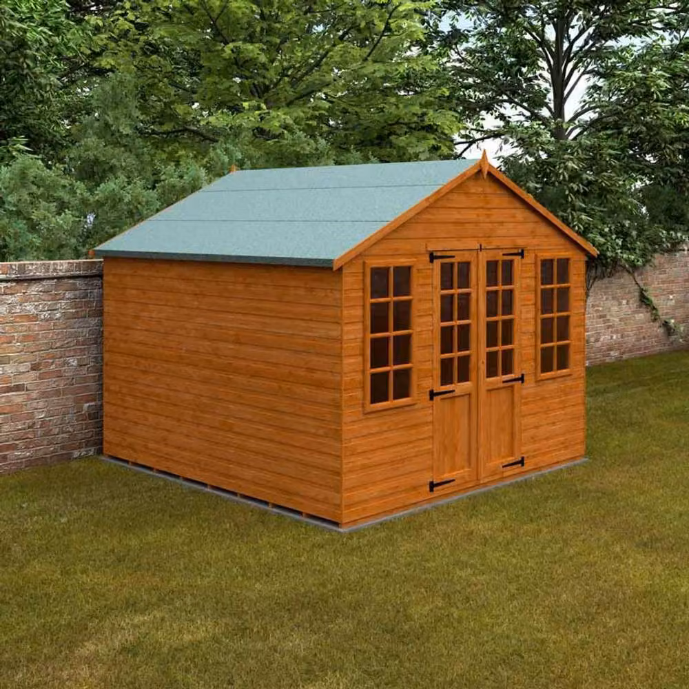 Buttercup Farm 12mm Wood Summerhouse Shed in Burnt Orange, W/D/H: 295 x 295 x 257.7 cm – 2