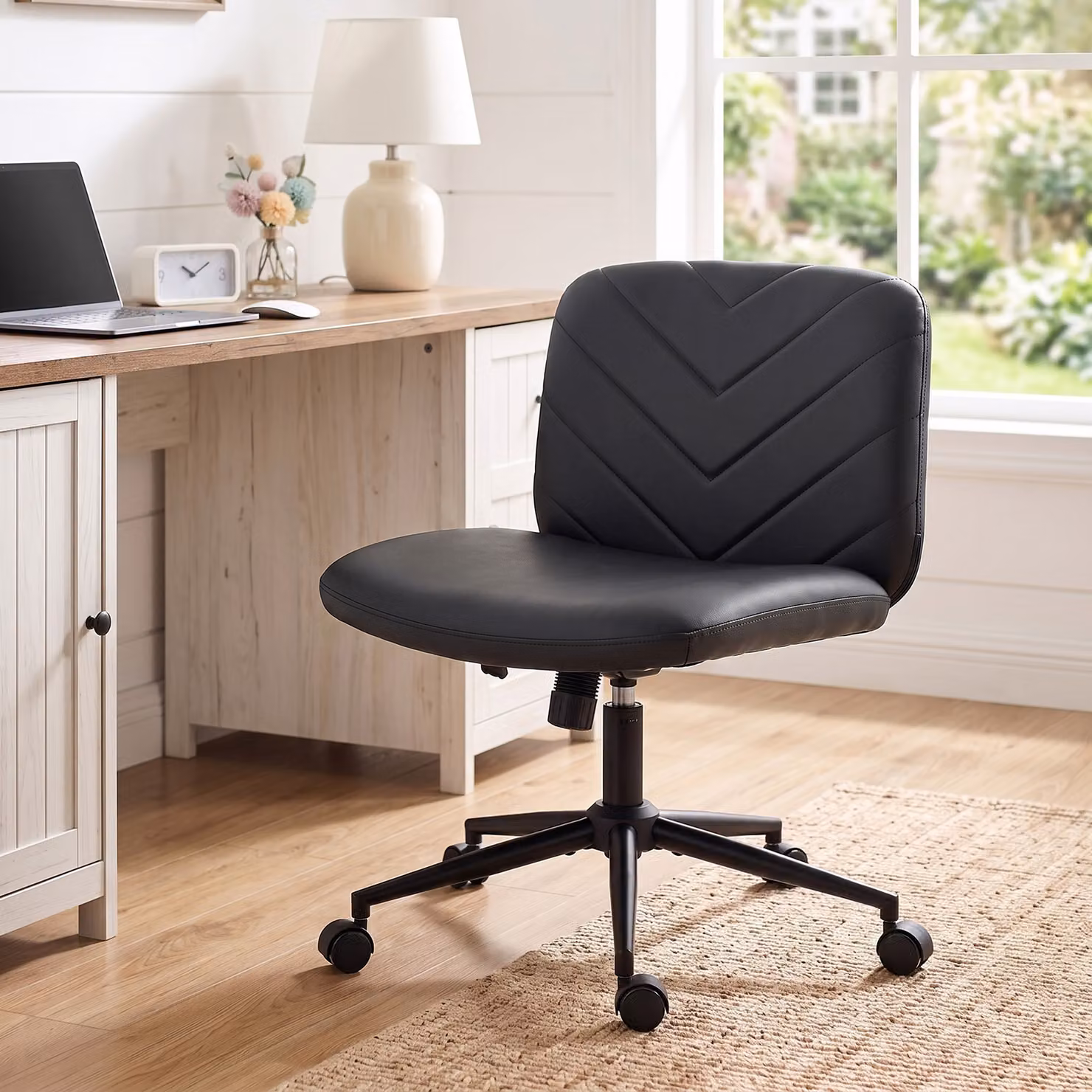 HOMCOM Black Synthetic Leather Criss Cross Legged Swivel Office Chair for Home and Task Use – 7