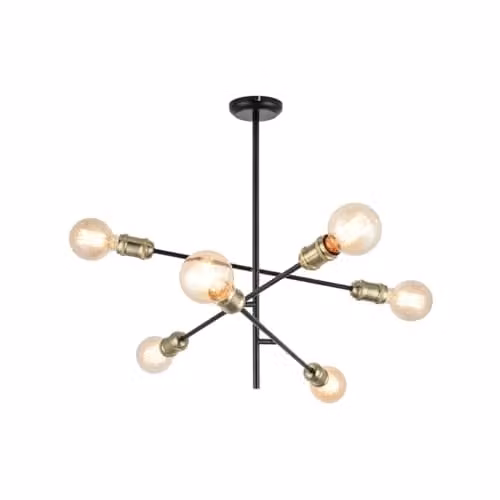 Cosylyte Charlton 6 Light Adjustable Arm Industrial Ceiling Light in Matt Black and Gold, W: 61 cm, D: 53 cm, H: 62.5 cm – 1
