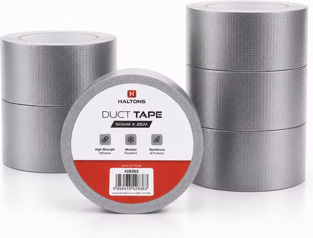 Haltons Heavy Duty Silver Cloth Duct Tape, 6 Pack (Width: 50 mm, Length: 25 m per roll)