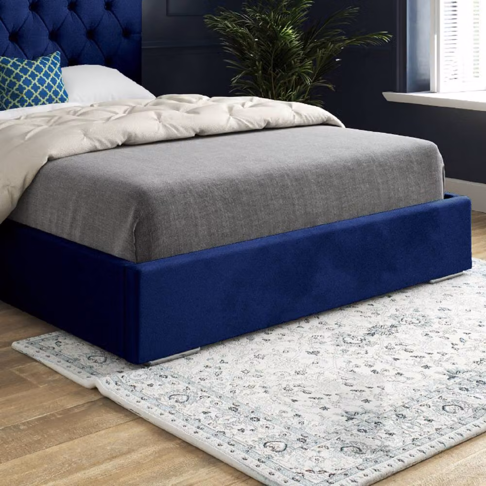 KDMD Fetcham Blue Velvet Upholstered Chesterfield Bed Frame, W/D/H: 140 x 200 x 137 cm – 5