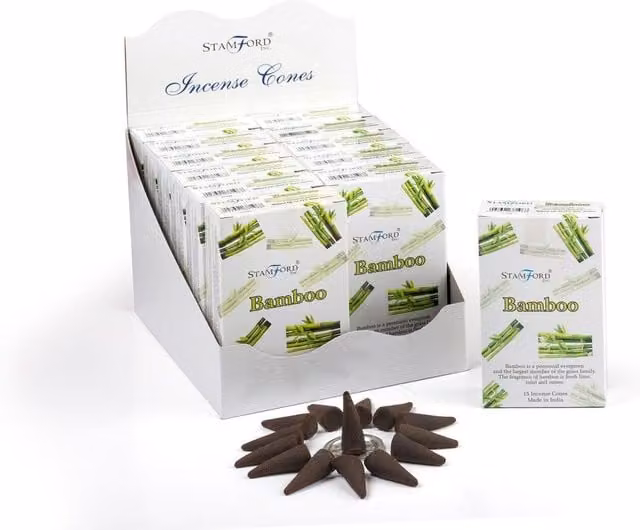 Stamford Premium Bamboo Incense Cones Set in White and Brown with Metal Tabletop Burner
