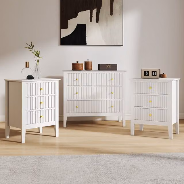 Melody Maison Hales White Matt 3 Drawer Chest of Drawers and Pair of Bedside Tables – 1