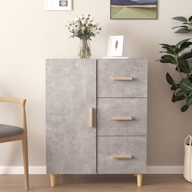 Berkfield Home Sideboard in Concrete Grey, W/D/H: 69.5 x 34 x 90 cm