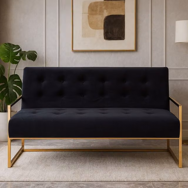 Fifty Five South Orsina 2 Seat Velvet Sofa in Black and Gold with Metal Frame – 2