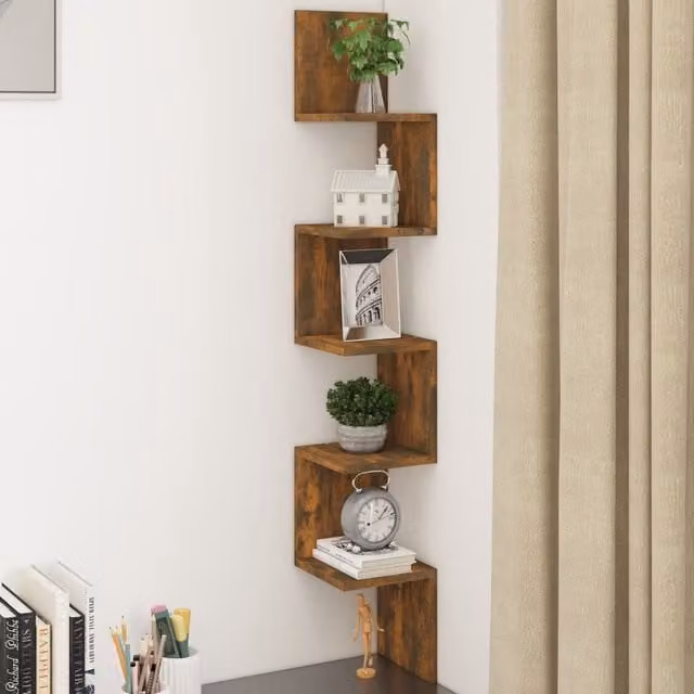 Berkfield Home Wall Mounted Corner Shelf in Smoked Oak Brown, W/D/H: 20 x 20 x 127.5 cm – 1