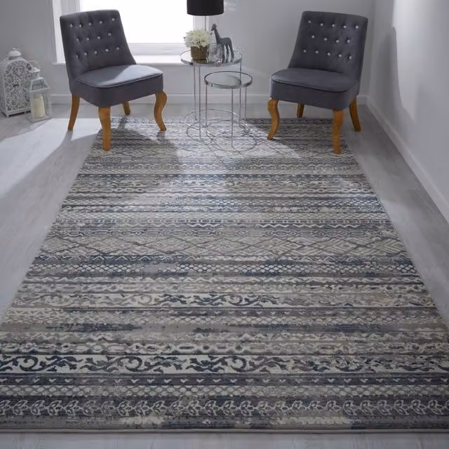 The Rug Shop UK Grey Modern Striped Machine Woven Area Rug, W: 240 cm, L: 340 cm