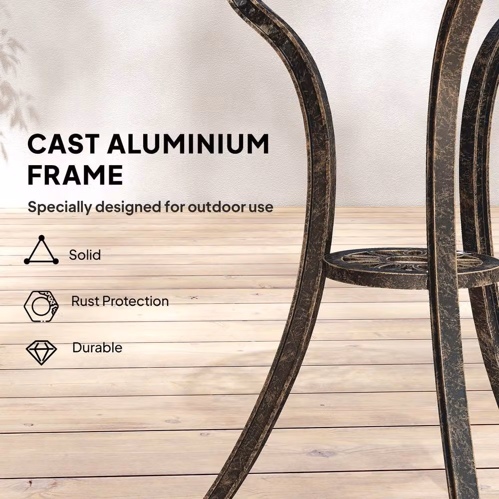OUTSUNNY Cast Aluminium Outdoor Bistro Set for 2, Brown and Bronze – 4