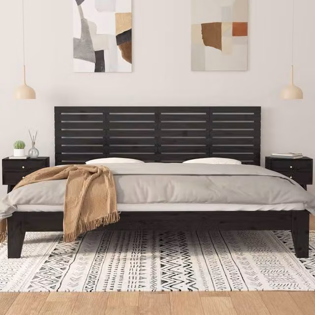 Berkfield Home Black Solid Wood Pine Wall Headboard W: 166 cm, D: 3 cm, H: 63 cm