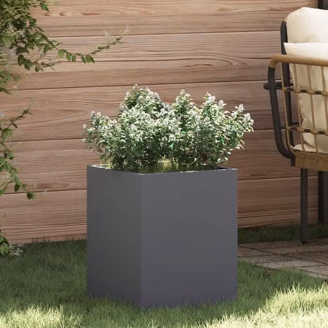 Berkfield Home Anthracite Steel Garden Planter Tub W: 40.0 cm, D: 32.0 cm, H: 32.0 cm – 1