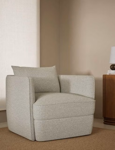 M&S Chester Grey Chenille Tub Accent Chair with Armrests and Solid Wood Frame