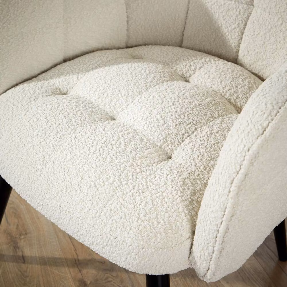 FORGEVIO White Bouclé Fabric Tub Armchair with Armrests for Living Room or Bedroom – 3