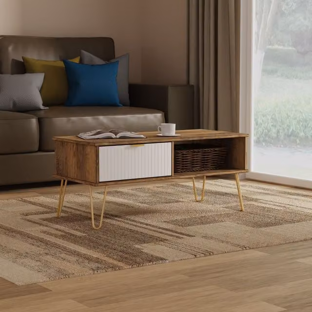 2 U Bexley Ready Assembled 1 Drawer Coffee Table in Brown and Gold – 1