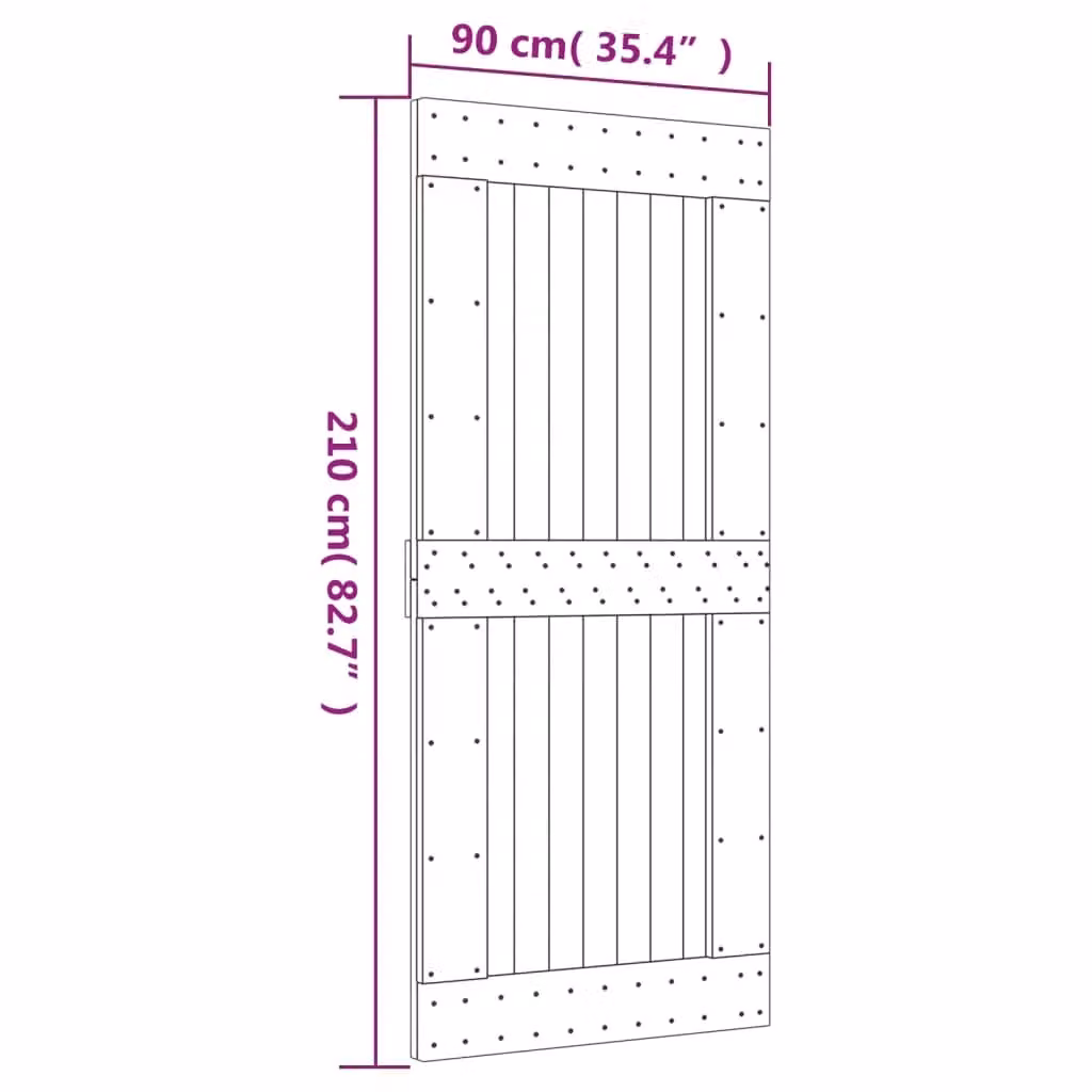 Berkfield Home Rustic Solid Pine Sliding Door with Hardware Set in Brown, W: 90 cm, H: 210 cm – 2