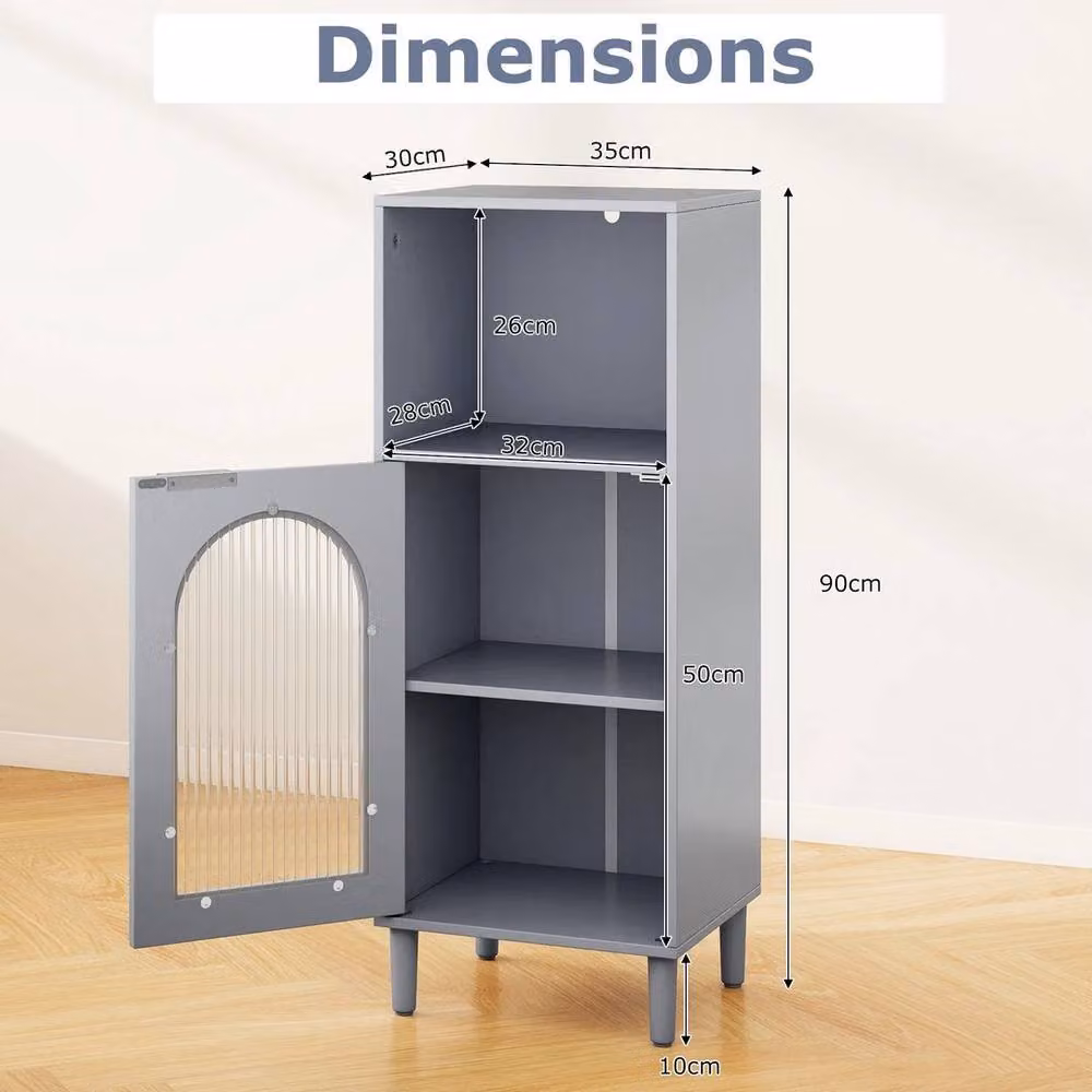 Kelvenix Freestanding Wood Side Storage Cabinet with Glass Doors in Grey – 2
