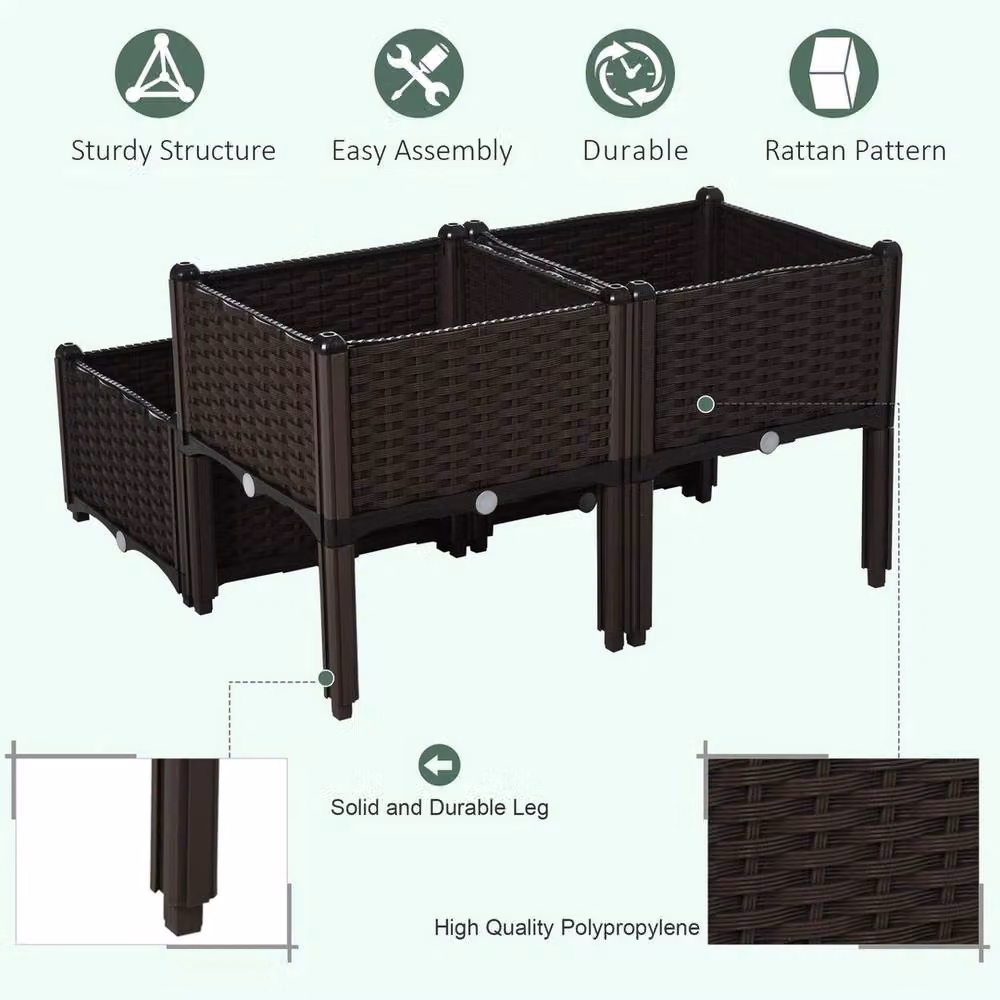 EONLION 4-Piece Brown Plastic Elevated Flower Bed Planter – 2