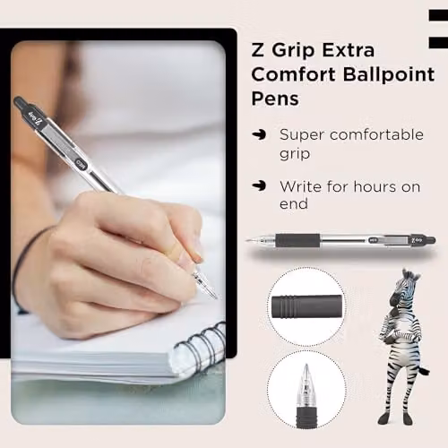 Zebra Z Grip Retractable Black Ballpoint Pens with Pocket Clip, 8 Pack – 4
