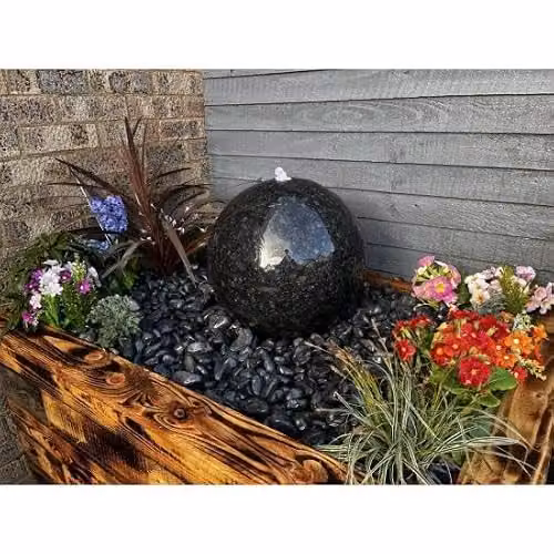 Tranquility Black Polished Granite Sphere Solar Powered Natural Stone Water Feature, Diameter: 40 cm – 3