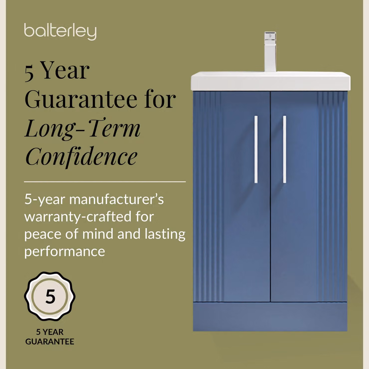 Balterley Floor Standing 2 Door Vanity Unit with Thin-Edge Basin, Satin Blue – 5